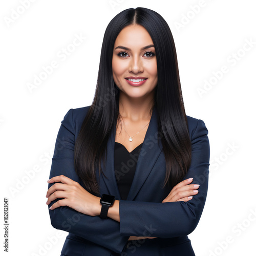 Confident Professional Woman Poses With Arms Crossed Against a Plain Background