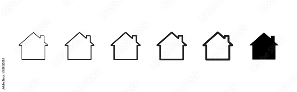 Fototapeta premium Home icon. Simple house outline with chimney for real estate platforms and property apps vector. Clean residence sign for UI buttons, web navigation and mobile interfaces pictogram.