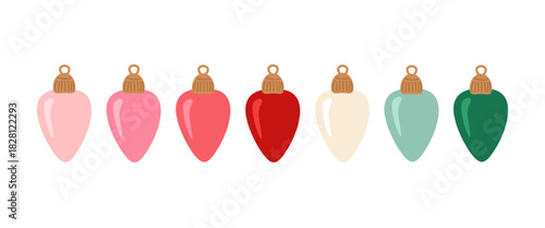 Set of Christmas hanging balls. New Year vector illustrations in pastel colors on white background in flat style.
