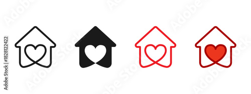 House with heart icon. A home shape combined with a love symbol creates a warm support graphic for charity and family care. This simple design works as a community sign and health-oriented concept.