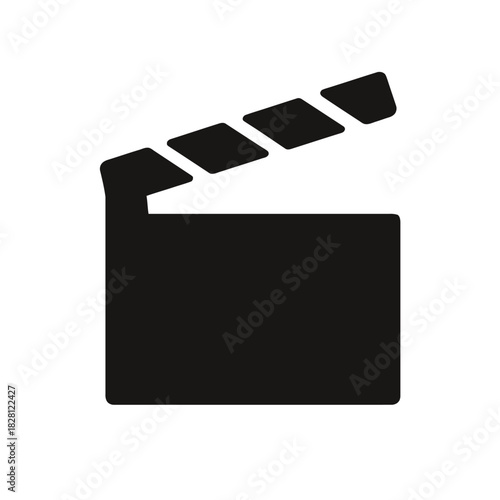 Black silhouette of a movie clapperboard on a white background film cinema