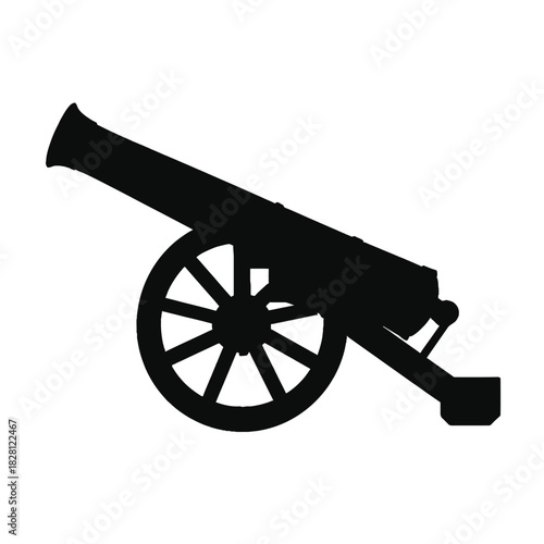 Silhouette of a historical cannon on a white background artillery weapon