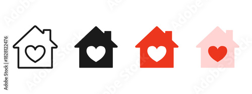 House with heart icon. This warm home shape uses a heart symbol to express care and family support. It works for community projects as a friendly sign and serves as a charity-focused concept pictogram