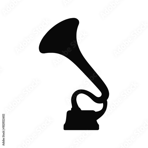 Black silhouette of a vintage gramophone on a white background phonograph antique