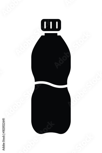 Black Silhouette of a Plastic Water Bottle on White Background isolated