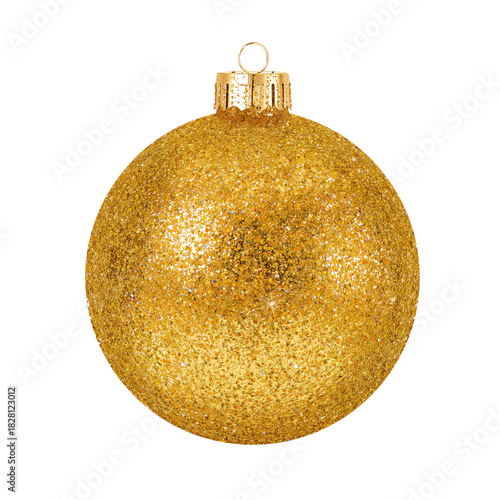 Sparkling Gold Christmas Ornament Hanging on a Tree, Perfect for Festive Deco...