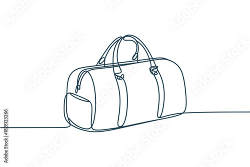 A minimalist line drawing depicts a gym bag ready for a workout or travel.