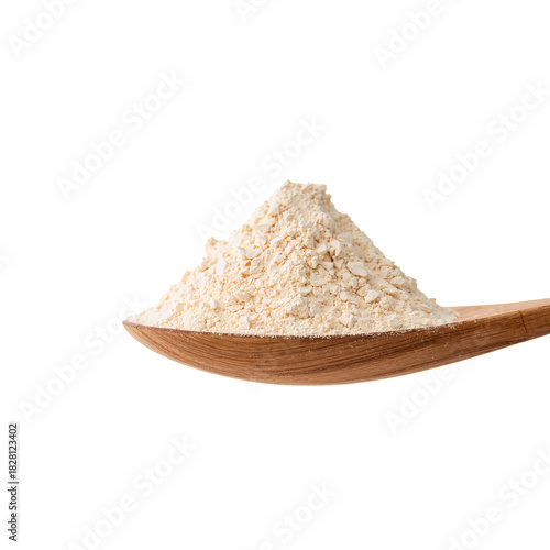 Oat Flour in a Wooden Spoon Ready for Baking and Cooking at Home