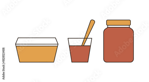 Three containers of food items are lined up for a meal.