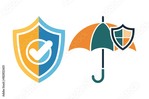 Shield and umbrella representing protection and security