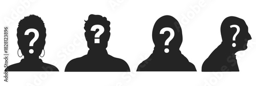 Question Mark in Head Silhouette. Question Mark Silhouette. Thinking and Curiosity Concept Vector.