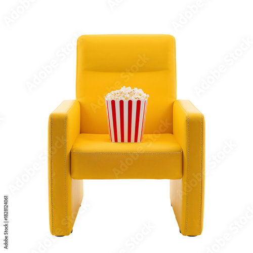 Yellow Chair With Popcorn Ready for Movie Night at Home or Theater Setting