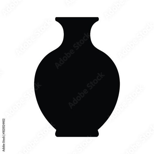 Black Silhouette of an Ancient Amphora Vase on a White Background pottery