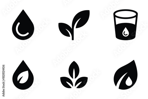 Iconographic representations of water and plant elements for nature and life concepts.