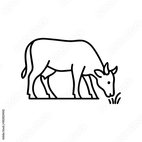 cow grazing vector line icon on a white background
Vector line icon on a white background