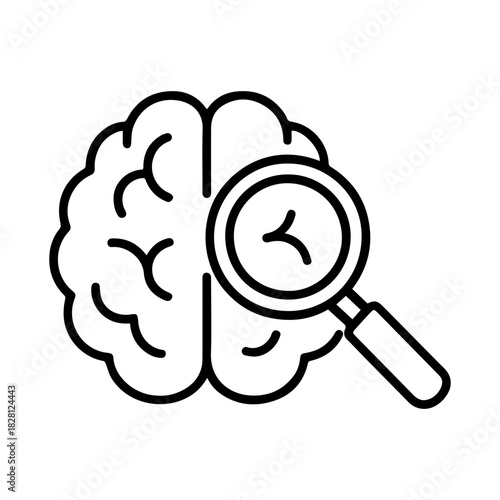 brain with magnifying glass vector line icon on a white background
Vector line icon on a white background