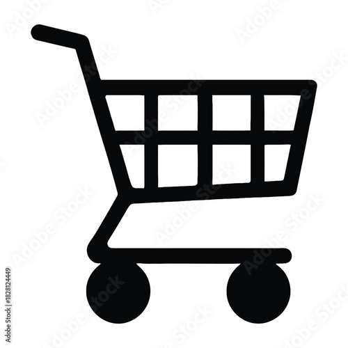 Black Silhouette Icon of a Shopping Cart with Two Wheels Keywords: shopping cart, trolley, cart, supermarket, retail