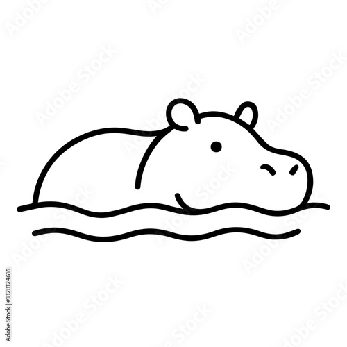 Hippopotamus in water vector line icon on a white background
Vector line icon on a white background