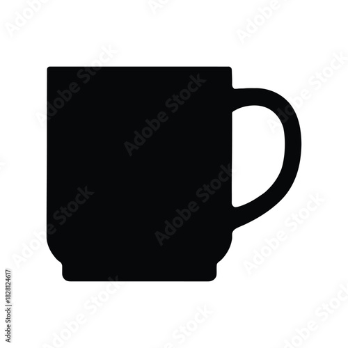 Black Silhouette of a Coffee Mug with a Handle on White Background Keywords: mug, cup, coffee, tea, drink, beverage