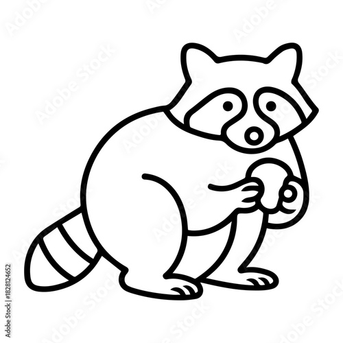 raccoon with food vector line icon on a white background
Vector line icon on a white background