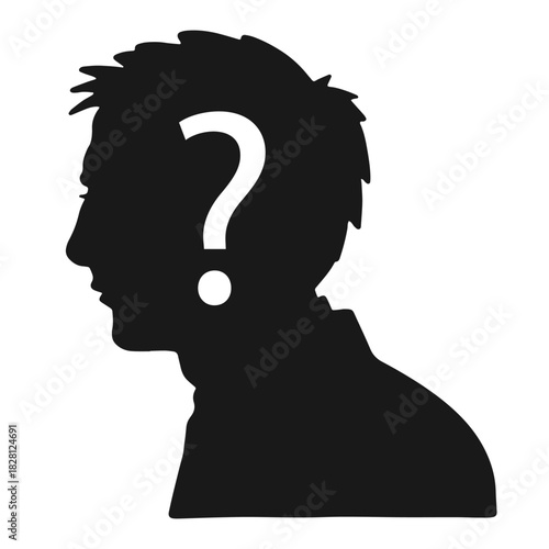 Question Mark in Head Silhouette. Question Mark Silhouette. Thinking and Curiosity Concept Vector.