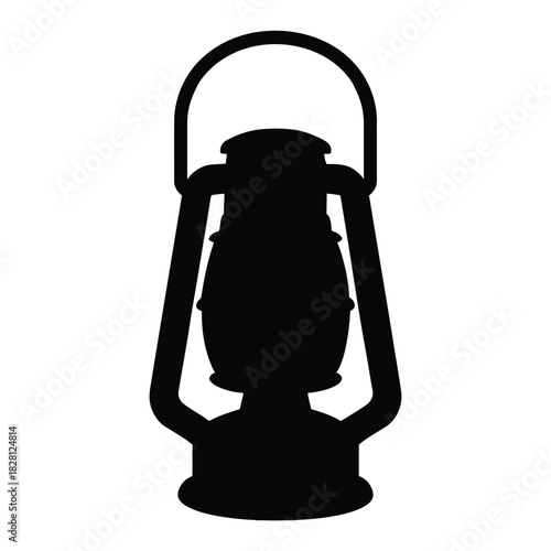 Black silhouette of an old-fashioned oil lantern with a handle oil lamp kerosene lamp