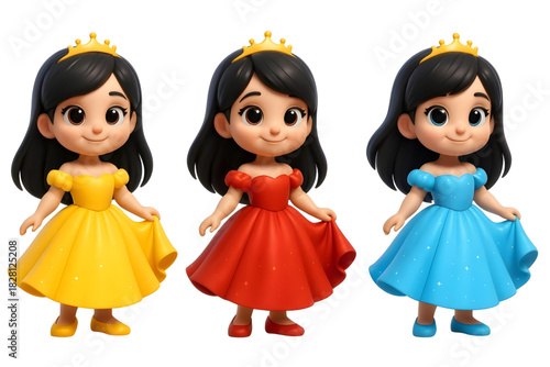 Little princess girls in bright colors gown with sparkles