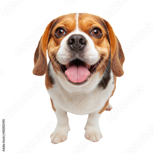 Happy Beagle Dog Sitting and Smiling With Its Tongue out Indoors