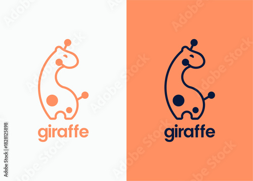 Minimalist Line Art Giraffe Character Logo