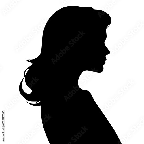 Black & white vector silhouette of minimalist female portrait outline on white background