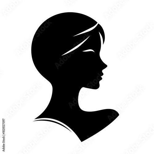 Black & white vector silhouette of minimalist female portrait outline on white background