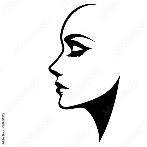 Black & white vector silhouette of anonymous woman portrait icon on white background