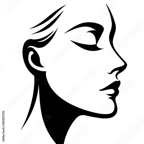 Black & white vector silhouette of anonymous woman portrait icon on white background