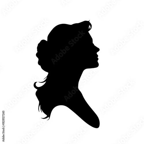 Black & white vector silhouette of anonymous woman portrait icon on white background