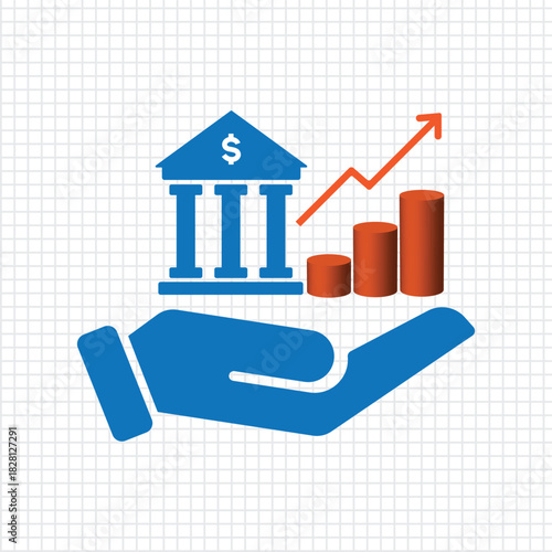 Business icons as growth security, growth time, financial institution.