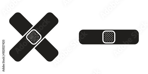 Bandage strip silhouette icon, medical adhesive band-aid vector.