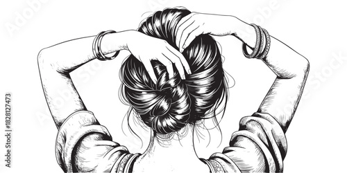 Graceful Hair Bun sketch art Illustration.