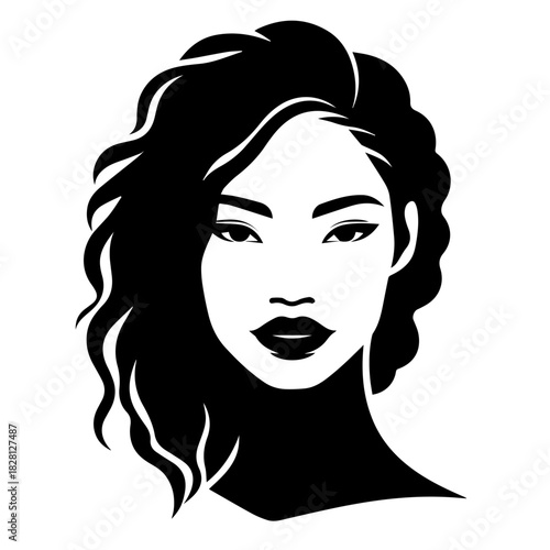 Black & white vector silhouette of diverse ethnic woman face portrait on white background