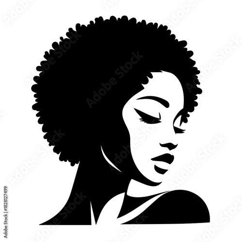 Black & white vector silhouette of diverse ethnic woman face portrait on white background