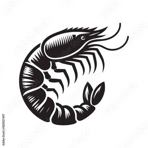 shrimp minimal flat icon black color and white background
