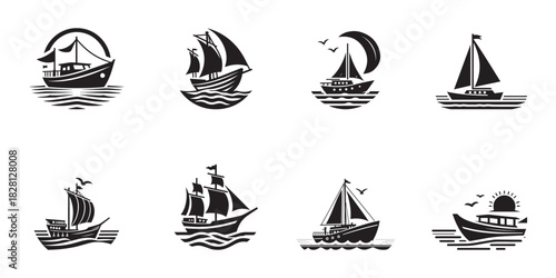 Sail boat logo silhouette vector design.