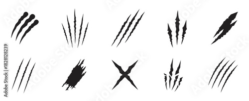 Animal claw scratches mark set.