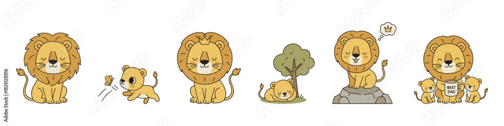 Fototapeta premium Cartoon lion cubs set