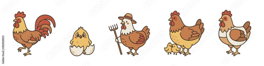 Fototapeta premium Cartoon chicken set