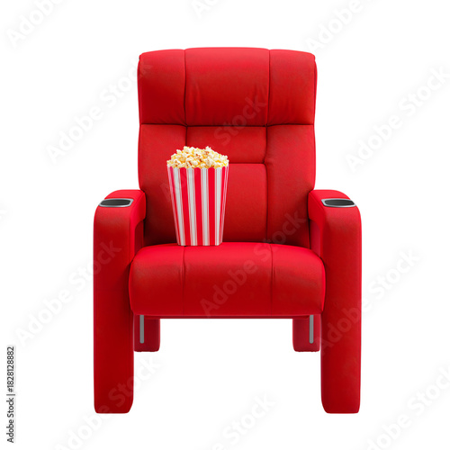 Comfortable Red Movie Chair With Popcorn Ready for a Cozy Movie Night at Home...