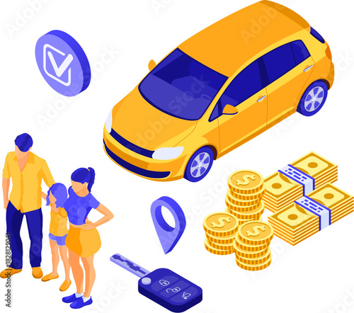 Sale Purchase Rental Sharing Car Isometric