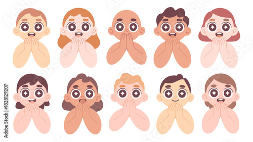 Diverse group of cartoon people holding hands.