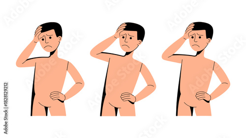 A man in despair with his hand on his head.