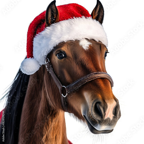 Horse in a Festive Santa Hat Celebrating the Holiday Season Indoors