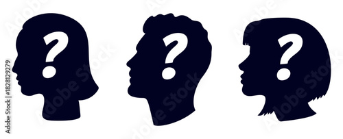Question Mark Silhouette. Question Mark in Head Silhouette. Thinking and Curiosity Concept Vector.